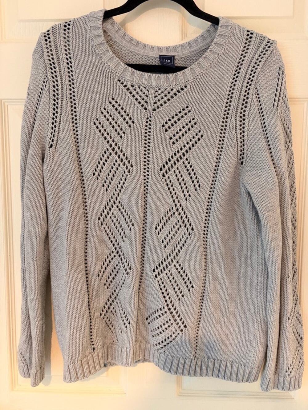 Gap Gray 100% Cotton Pointelle Open Knit Sweater XL
